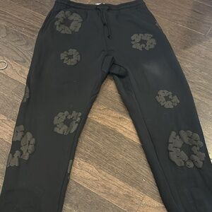 Black Monochrome Denim Tear Sweatpants
